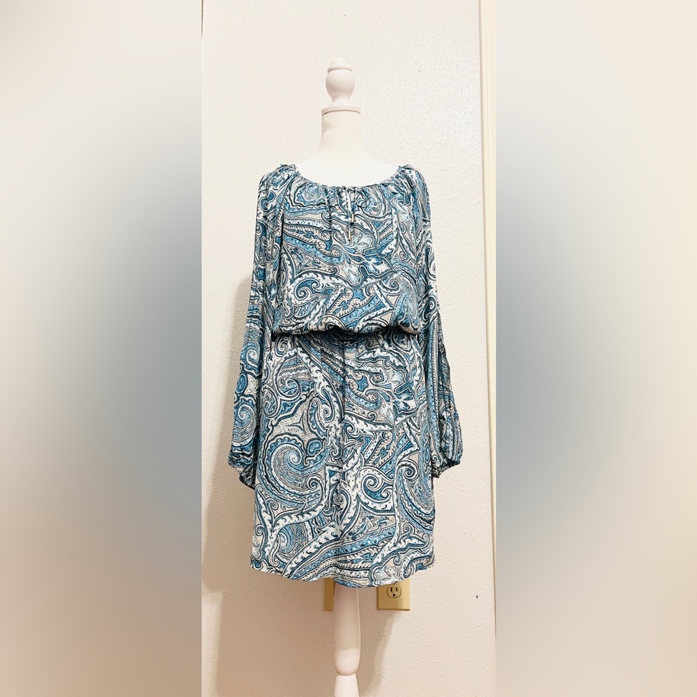NWT ~ WHITE HOUSE BLACK MARKET Split Sleeve Paisley Dress Oasis w/Ecru Size 6